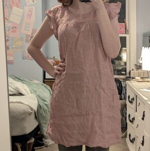 Pink Striped Ruffle Sleeve Dress